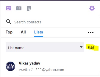 edit Contacts in yahoo mail