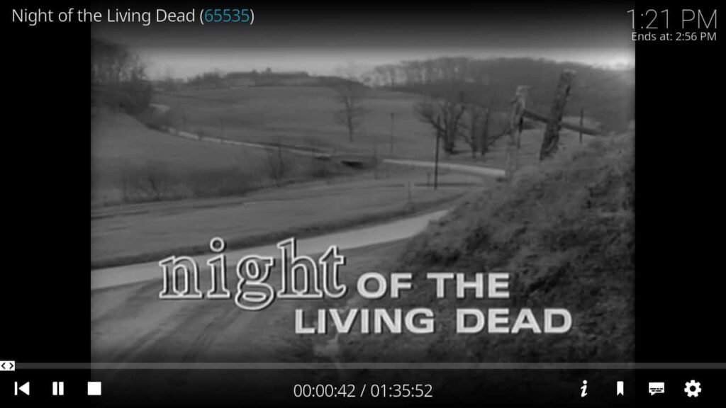 Here is the Screenshot of movie playing "Night of the Living Dead" in KODI.