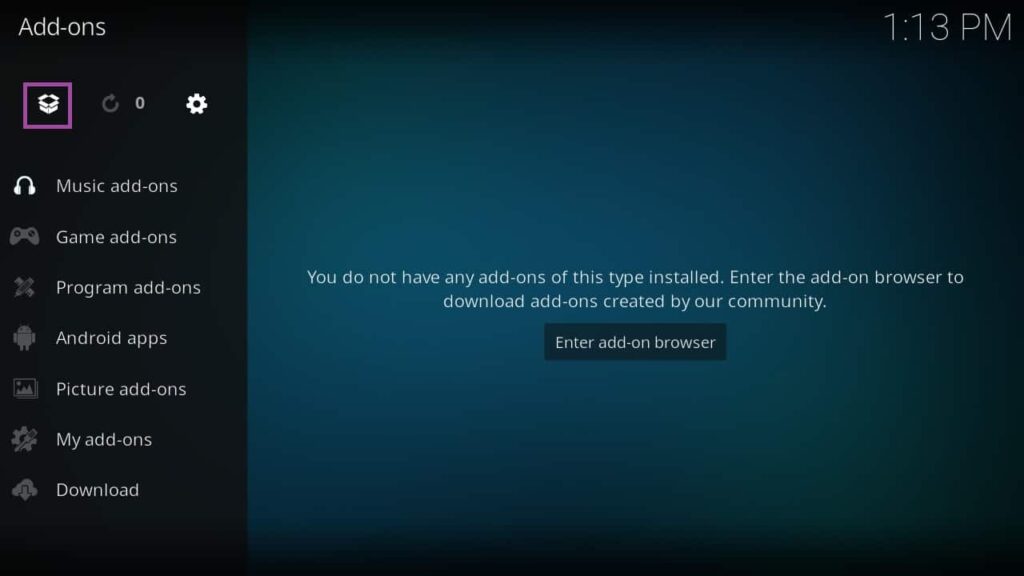 Screenshot of KODI, Streaming app to watch movies online and TV shows