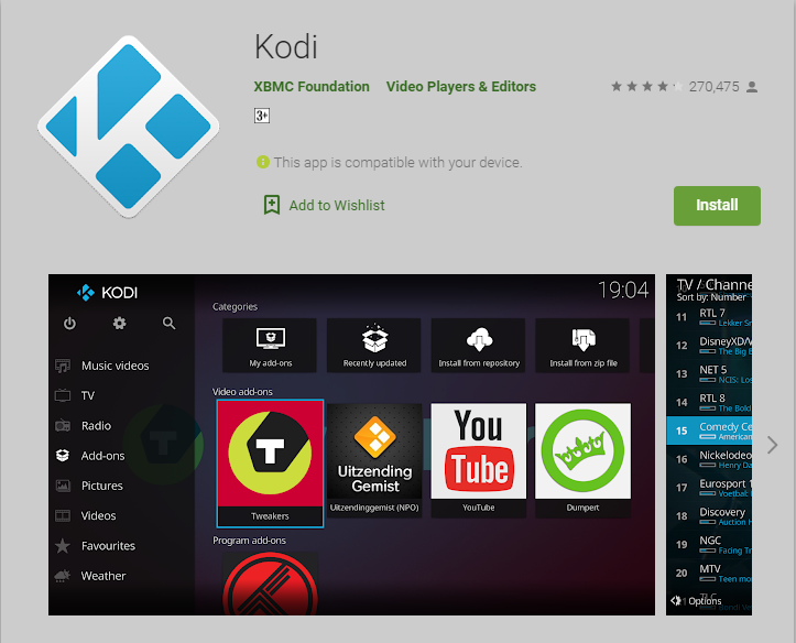 Screenshot of KODI, Streaming app to watch movies online and TV shows