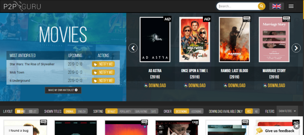 P2PGuru, One of the best movie download sites to download your favorite show or a full hd movie 