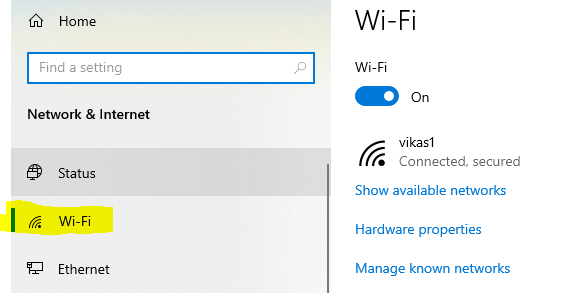 Windows Wifi Setting