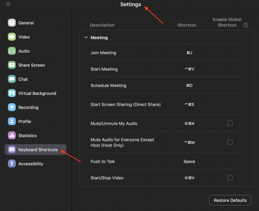 common zoom shortcuts